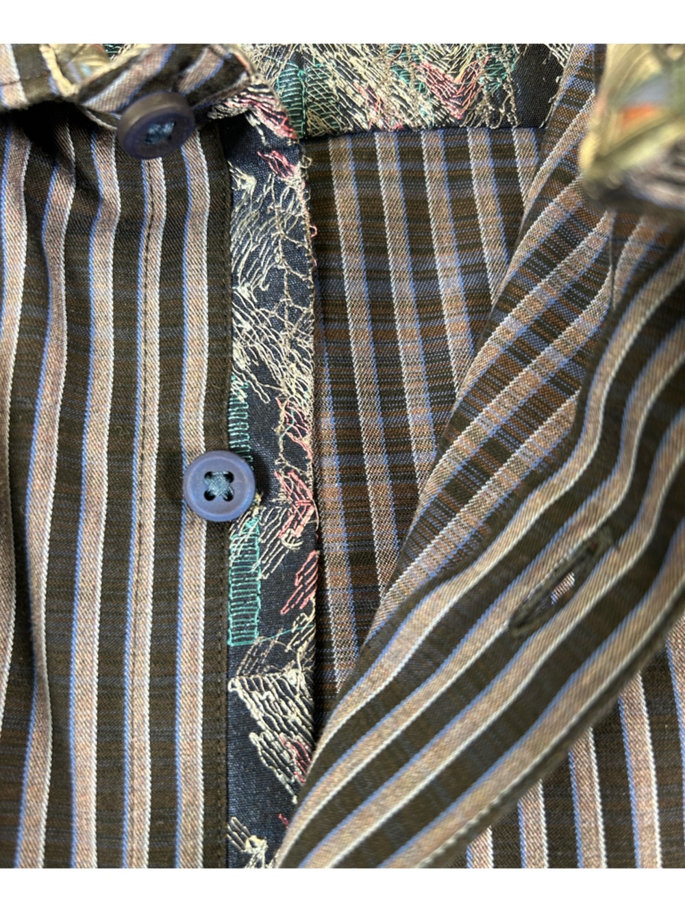 ROBERT GRAHAM Striped Button Down Geometric Flip Cuff Black Blue Gray Classic L - Picture 6 of 15